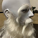 Борода та вуса, брови Діда Мороза реалістичні білі — накладка на сітці сивого кольору, фото 5