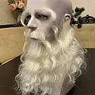 Борода та вуса, брови Діда Мороза реалістичні білі — накладка на сітці сивого кольору, фото 8