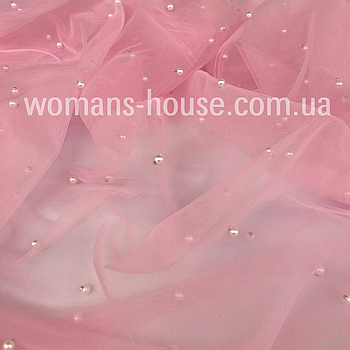 Сітка з перлами стрейч Рожевий світлий