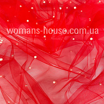 Сетка з перлами стрейч Червона