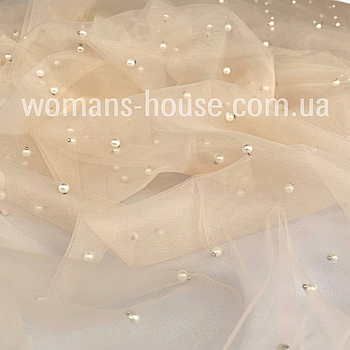 Сітка з перлами стрейч Бежевий світлий