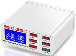 Зарядна станція на 6 USB портів Product Schematic 896, мультизарядний пристрій з дисплеєм, 40W ( WLX-896 )