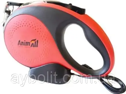 Рулетка-повідець AnimAll M до 25 кг/5 метрів з LED ліхтариком MS7016-5M Червоно-чорна (2000981277338), фото 1