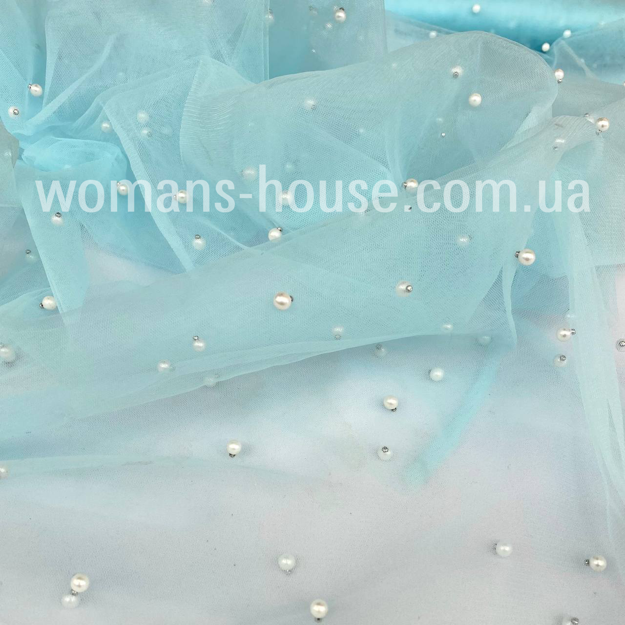 Сітка з перлами стрейч Блакитна м'ята (Тіффані), фото 1