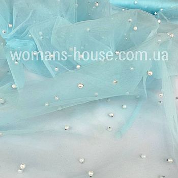 Сітка з перлами стрейч Блакитна м'ята (Тіффані)