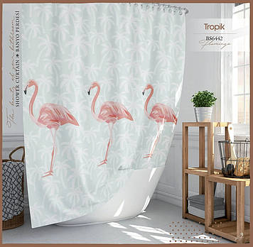 Шторка 180*200 см для ванної кімнати поліестер з декором Flamingo