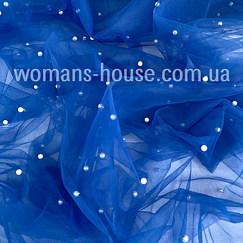 Сітка з перлами стрейч Електрик синій