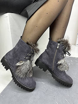 Зимові жіночі черевики Berloni M229 сірі натуральне хутро 36