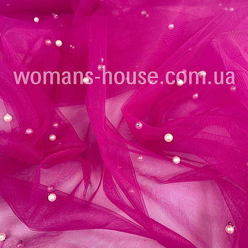 Сітка з перлами стрейч Малинова