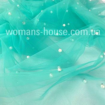 Сітка з перлами стрейч Бірюзовий