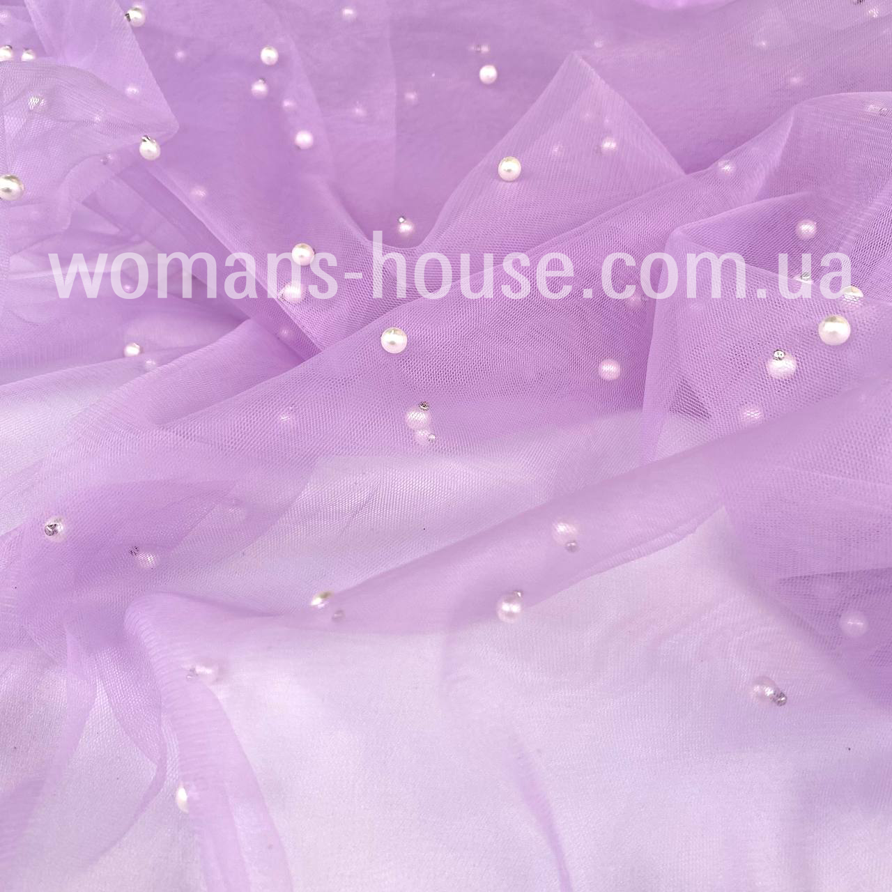 Сітка з перлами стрейч Бузковий світлий, фото 1