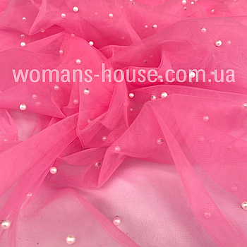 Сітка з перлами стрейч Рожевий насичений