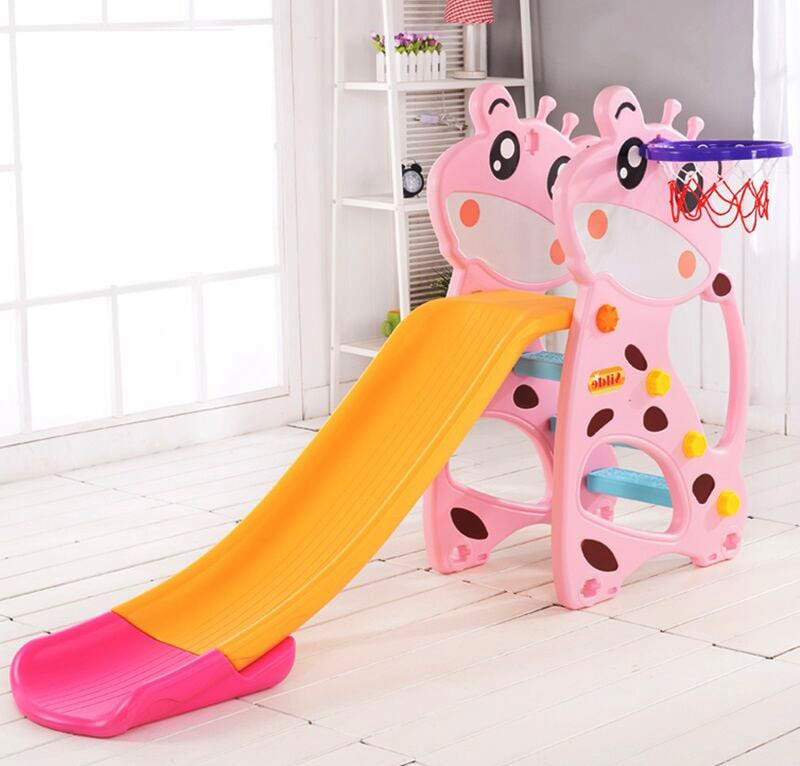 Дитяча ігрова гірка 58901, "Жирафа" 168*40*105 см, баскетбольне кільце, рожева