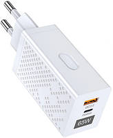 Мережевий зарядний пристрій Olaf GaN 65W 1USB + Type-C ( BK378 ) White