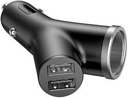 Автомобільний зарядний пристрій з прикурювачем Baseus Y Type Dual USB (CCALL-YX01) Black