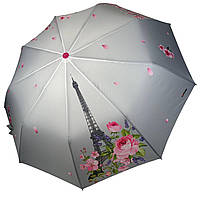 Жіноча парасоля напівавтомат від Toprain з Ейфелевою вежею і сакурою, рожева ручка, 0625-1