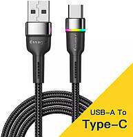 Кабель USB - A to Type-C Essager RGB 5V/3A 1м ( EXCT-XCD01 ) Black