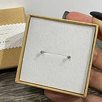 Подарунок дівчині - найменші сережки-гвоздики пусети "Фіолетові аметисти в оправі медзолото" в коробочці
