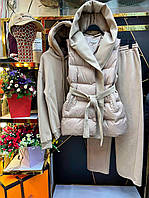 Женский демисезонный костюм-тройка с жилеткой из плащевки Канада размеры 42-48
