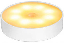 Круглий LED світильник із датчиком руху, акумулятором і зарядкою від USB 8 Led, Теплий жовтий