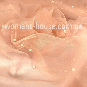 Сітка з перлами стрейч Світла Пудра