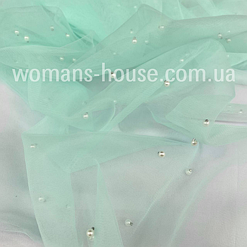 Сітка з перлами стрейч М'ята