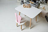 Дитячий столик прямокутний і стільчик зайчик розовий з білим сидінням, фото 2