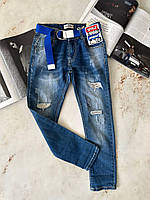 Джинси для хлопчика з синім ременем рвані Сині 1032, S&D, Для хлопчиків, Весна Осінь, 122