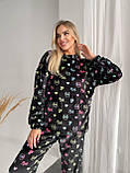 Тепла чорна жіноча махрова піжама принт "pink", фото 6