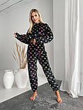Тепла чорна жіноча махрова піжама принт "pink", фото 3
