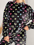Тепла чорна жіноча махрова піжама принт "pink", фото 7