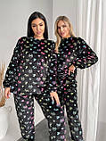 Тепла чорна жіноча махрова піжама принт "pink", фото 4