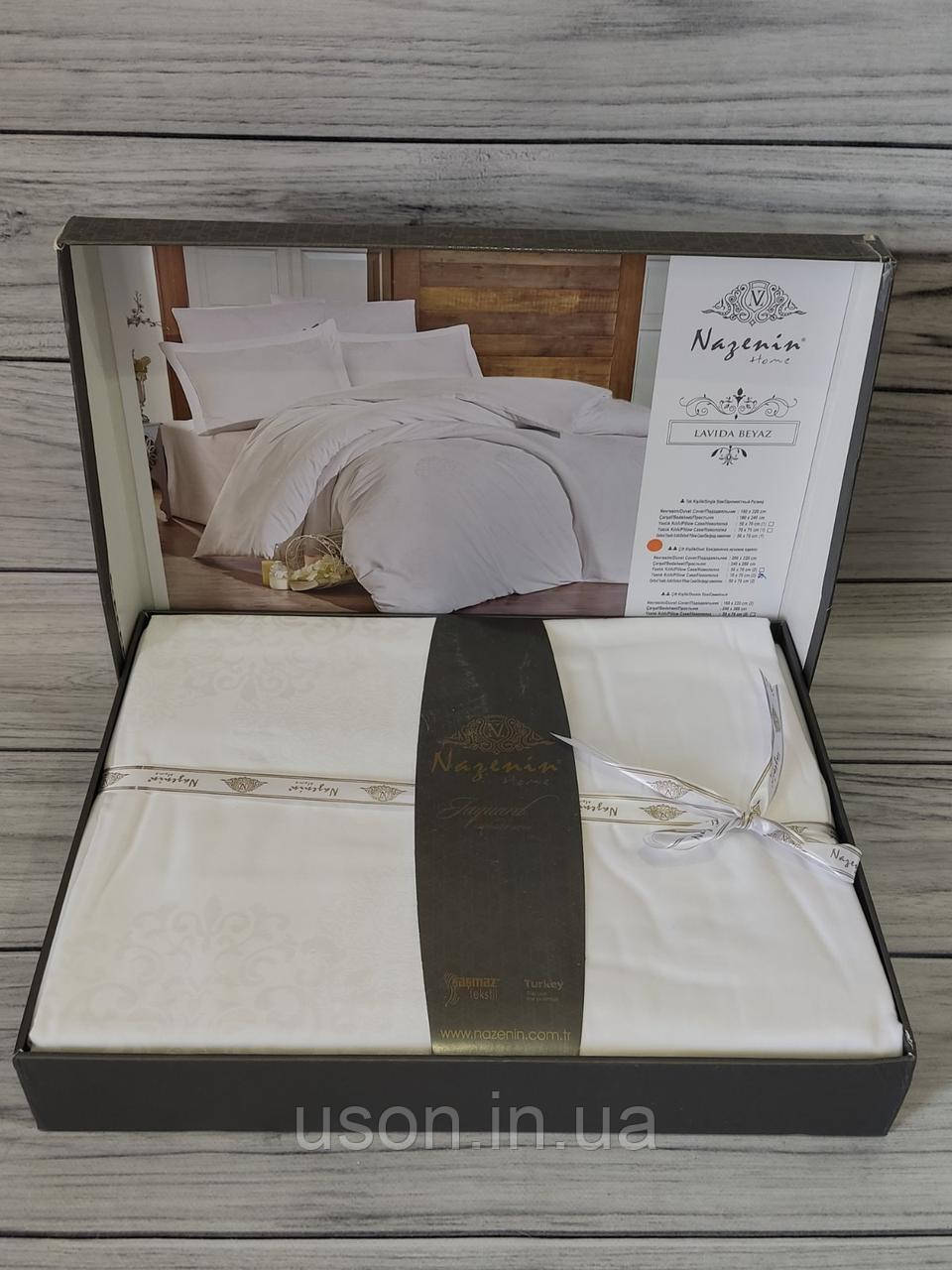 Комплект постільної білизни жаккард ТМ Nazenin євро розмір Lavida beyaz, фото 1