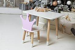 Дитячий столик прямокутний і стільчик корона фіолетова