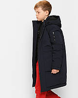Детская теплая длинная парка куртка на мальчика наполнитель синтепух до -25 от 6-17 г. Пуховик на мальчика Синий, 128-134