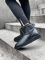 Чорні шкіряні жіночі Уггі Ugg Classic Mini Black Leather