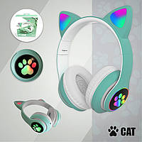 Накладные Bluetooth наушники в форме кошачьих ушек с MP3 плеером и FM радио, Трендовые наушники с подсветкой