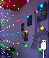 Світлодіодна гірлянда штора "Кришталеві кульки", 3x1м, від USB, 100 LED, 8 режимів, IP44, Мультиколор