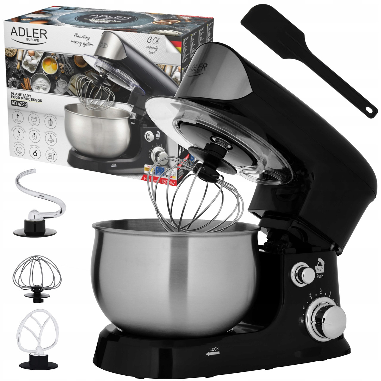 Кухонна машина Adler AD 4226 Black – 1200 Вт, чаша 4 л, 6 швидкостей + Turbo, фото 1