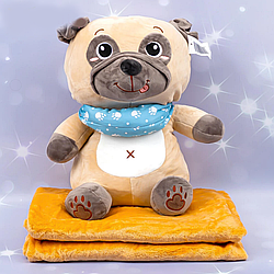 М'яка іграшка Подушка з Пледом Мопс 40 см