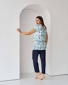 Красива жіноча батальна піжама футболка з поясом і штани "Джульєта" Зручна повсякденна м'яка жіноча піжама