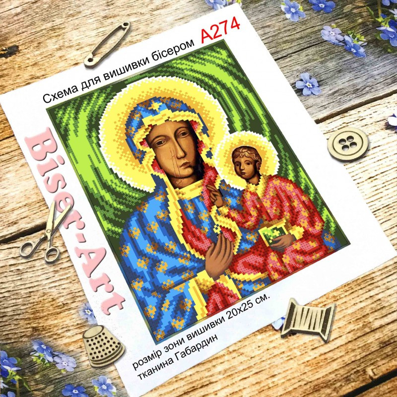 Схема вишивки бісером на габардині повна зашивка Матір Сонстоховська