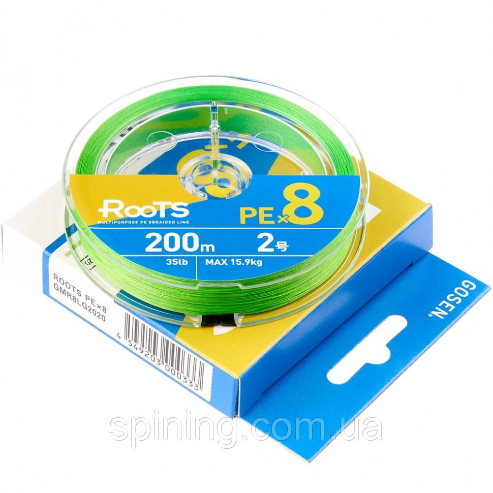 Шнур Gosen Roots X8 200m-PE2.0 35lb light green - фото 1 - id-p2021555851