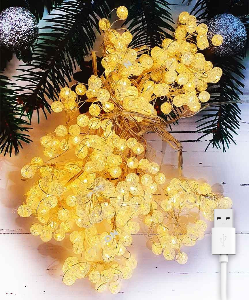 Світлодіодна гірлянда штора "Кришталеві кульки", 3x2м, від USB, 240 LED, 8 режимів, IP44
