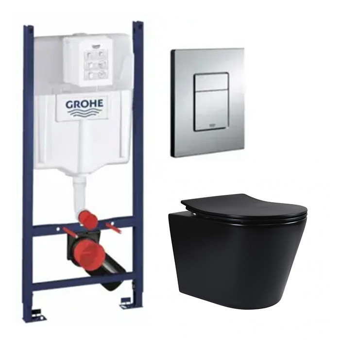 Комплект 5в1: Інсталяція Grohe Rapid + Безобідковий Підвісний унітаз Scorpio + клавіша хром