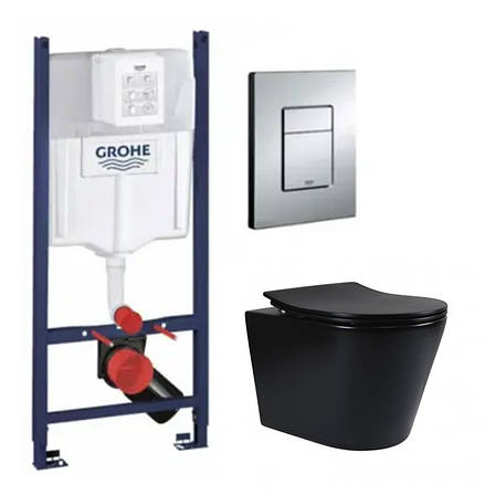 Комплект 5в1: Інсталяція Grohe Rapid + Безобідковий Підвісний унітаз Scorpio + клавіша хром, фото 1