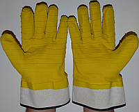 Перчатки желтые латексные защитные с манжетами и фланелевой подкладкой