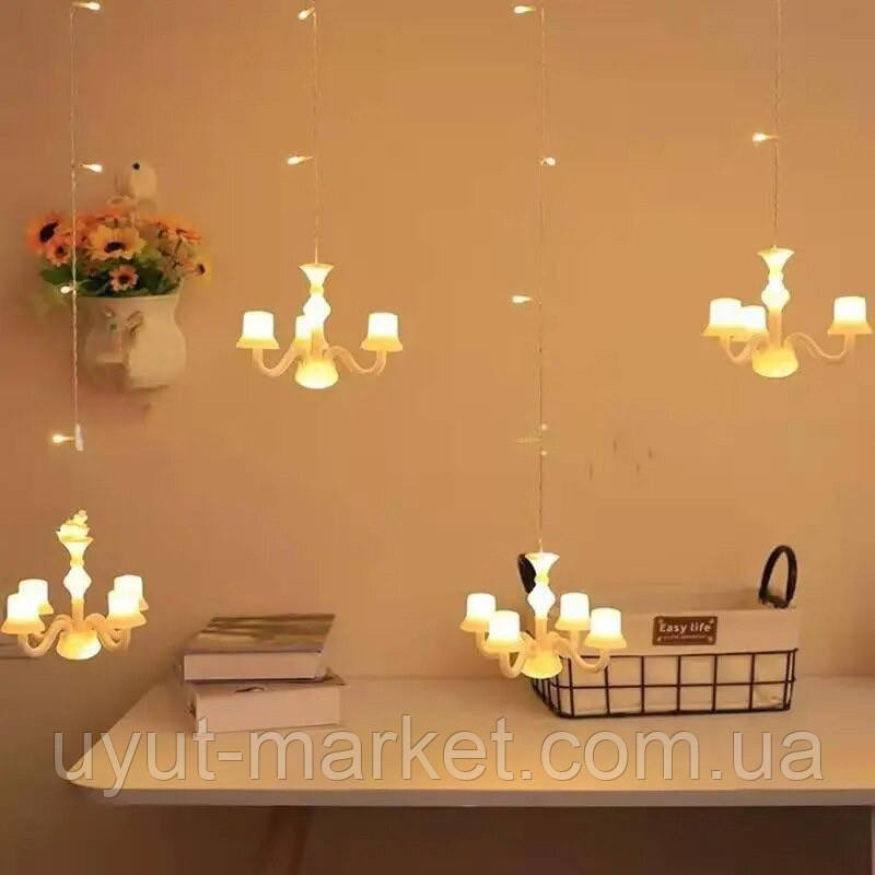 Світлодіодна гірлянда штора "Люстра 6шт" Candles 2.5х0.8м тепла, фото 1