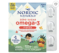 Nordic Naturals, Nordic Omega-3 Fishies, рыбки омега-3 для детей от 2 лет с фруктовым вкусом, 300 мг, 36 рыб