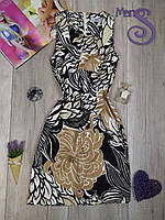 Женское платье без рукавов B.P.C. коричневое с растительным принтом Размер 38 (M)